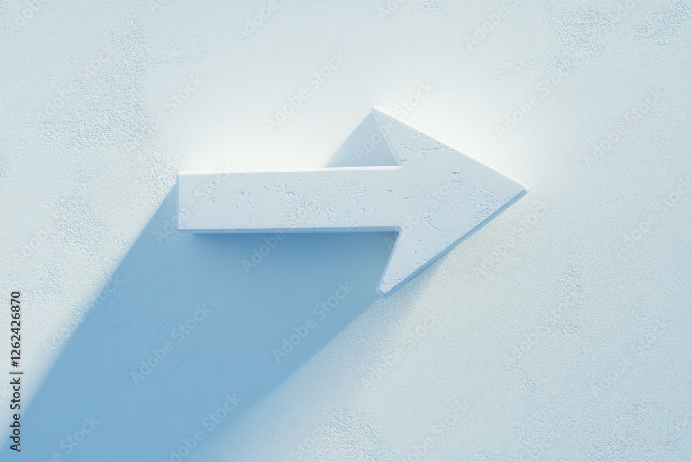 Aufkleber White arrow pointing right against a textured wall, casting a shadow in soft light during midday