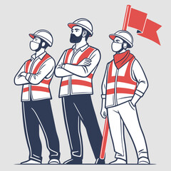 United We Stand. Labor Day Workers in Safety Gear Vector Illustration team group unity    