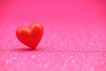 Pink glittery bg red heart in center floating small round pink dots bokeh