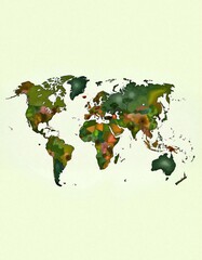 Colorful watercolor world map illustration on pale background