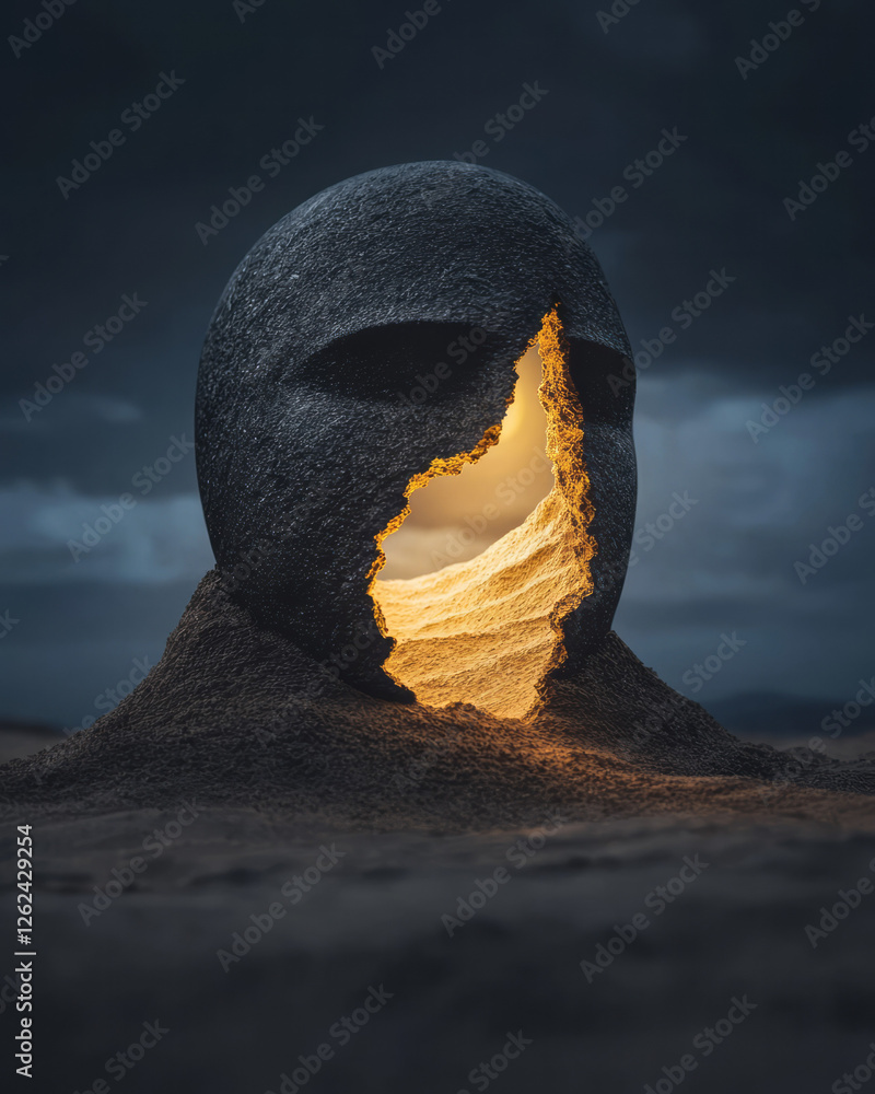 Aufkleber a mysterious nighttime view of the mask illuminated by moonlight, faint desert winds rustling the