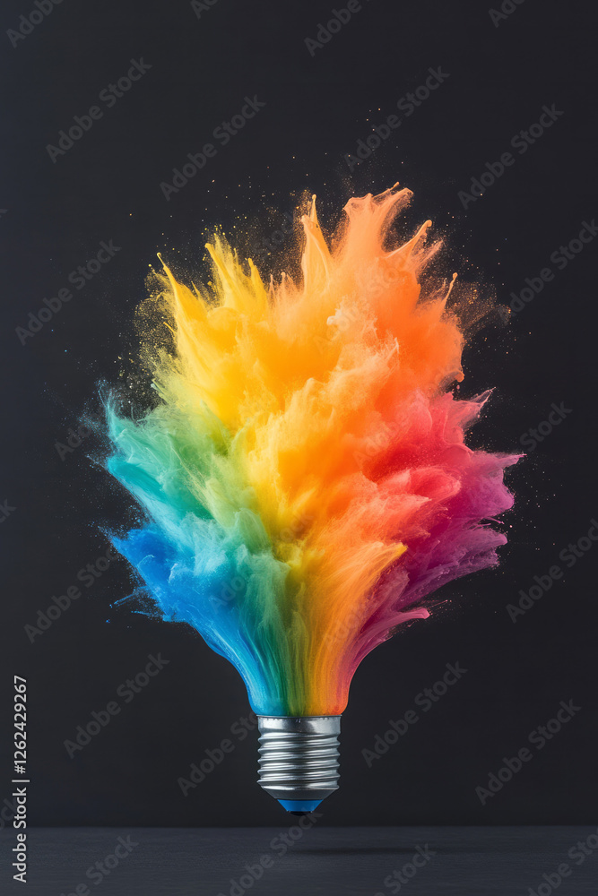 Aufkleber a single illuminated bulb with paint in bright, contrasting hues gushing forth, forming dynamic