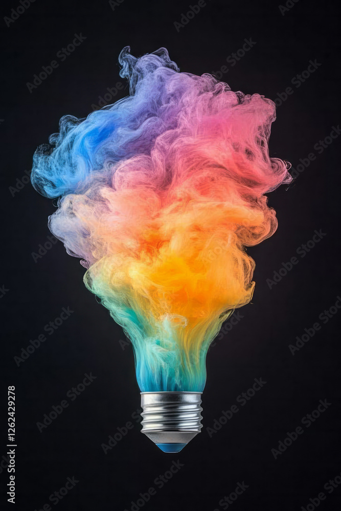 Aufkleber a single illuminated bulb with paint in bright, contrasting hues gushing forth, forming dynamic