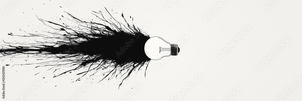 Aufkleber a minimal composition featuring a light bulb radiating white light, while swirling splashes of bold