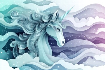 Enchanting Celestial Unicorn in Paper Cut Art Style