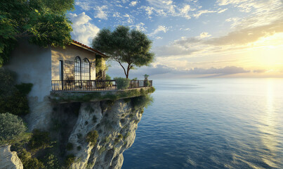 Dramatic cliff-side view overlooking the ocean with stunning natural landscape for breathtaking, peaceful scenery.