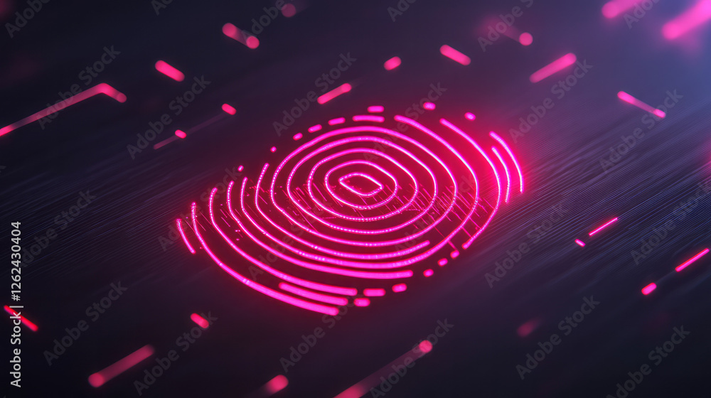 Poster a bold digital fingerprint outlined in neon lines against a dark matrix backdrop, flanked by