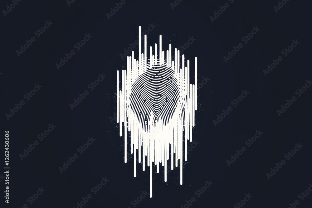 Aufkleber a minimal design focusing on a single fingerprint, partially composed of shifting digital bars,