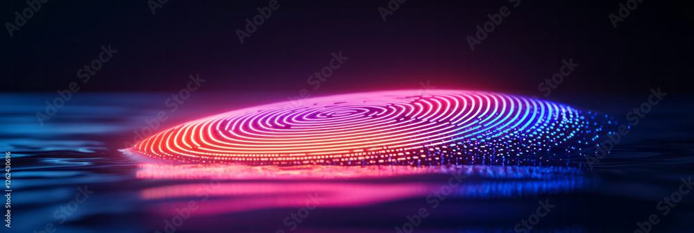 Aufkleber a moody, low-lit background hosting an intricate fingerprint pattern in neon, lines of data