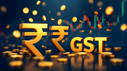 3D rendering illustration Rupee currency in gold coin with debit card swiping gst