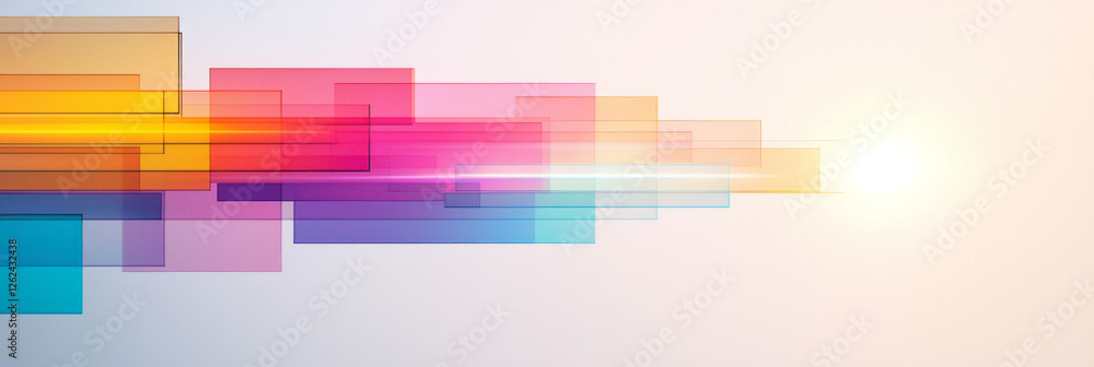 Poster a mix of abstract polygons converging at the center of a bright light filament, each piece