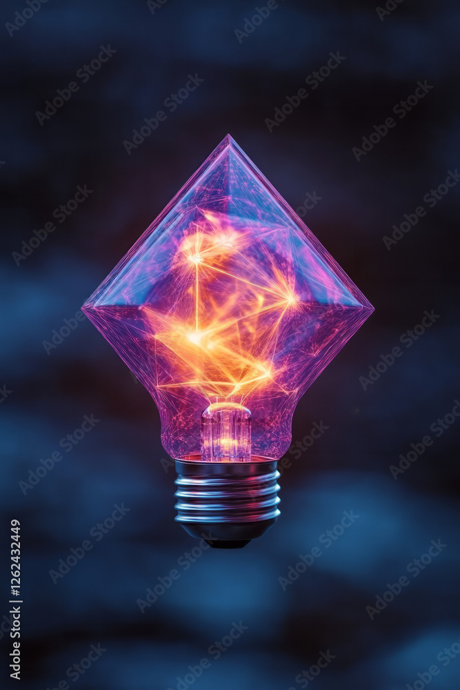 Aufkleber A digital-styled image where cubes and triangles spin and mesh within a glowing bulb, casting