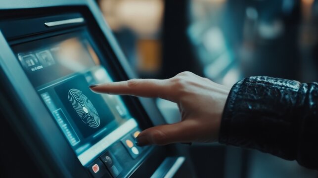 Person Using Biometric Scanner for Secure Access at Modern Kiosk