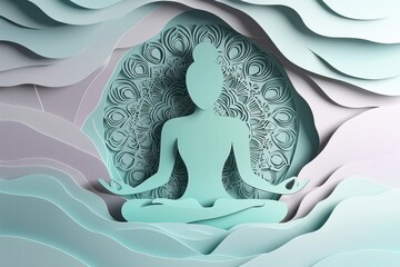 Serene Woman Meditating in a Paper Cut Art Mandala Cave