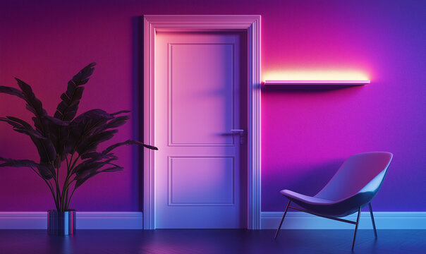 Vibrant artistic room with a deep purple wall and unique artistic touches for a creative ambiance