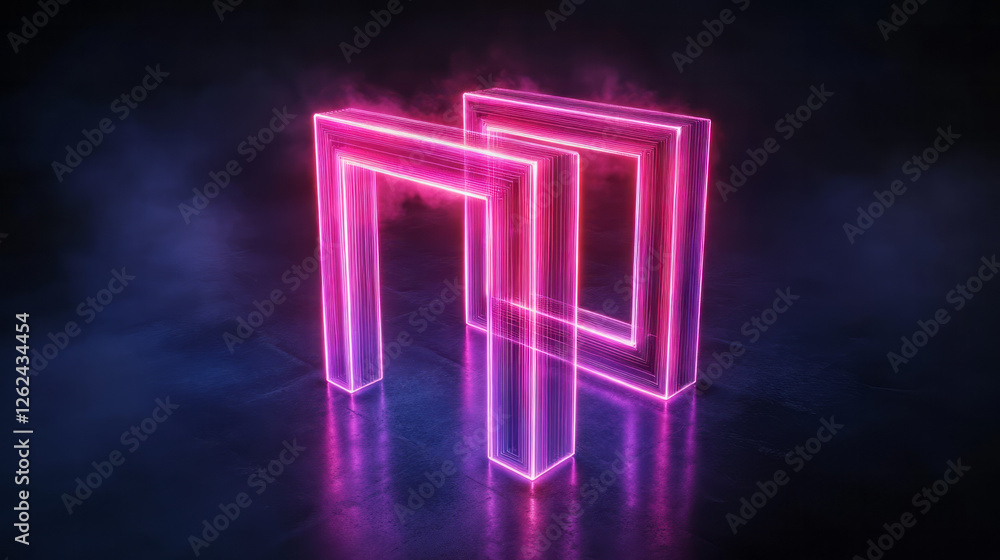 Poster a cinematic view of a maze-like arrangement of neon cubes, each block aligning and realigning in