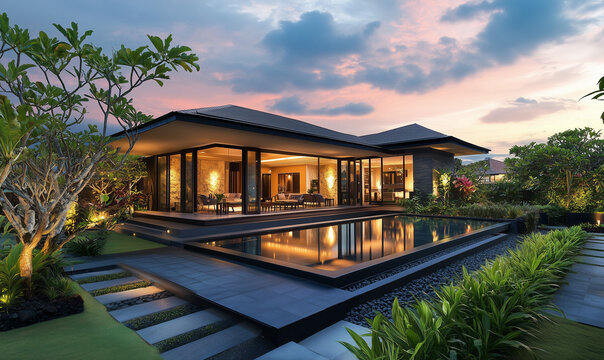 Luxury villa with expansive layout, sleek modern design, and sophisticated elegance for high-end living
