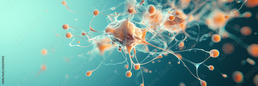 Poster a drifting cluster of luminescent molecules merging and separating, ghostly trails left behind in a