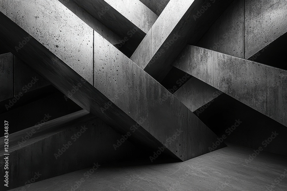 Poster dramatic interplay of intersecting concrete beams creating an abstract and architectural space with 