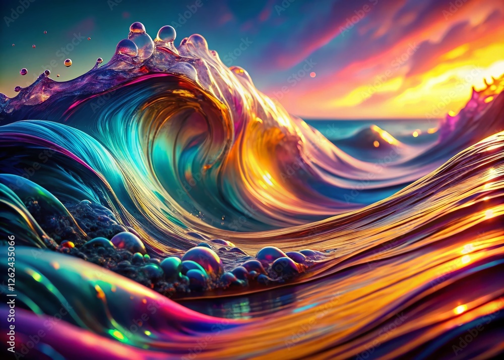 Poster surreal liquid waves: abstract generative ai art, digital fluid dynamics