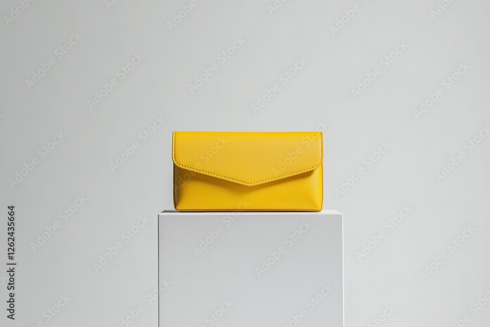 Aufkleber stylish yellow wallet displayed on a pedestal against a minimalist backdrop highlighting modern desi