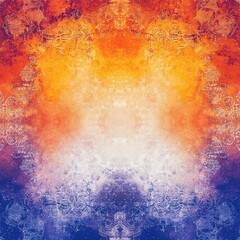 Abstract Watercolor Background with Orange, Purple, and White Hues and Intricate Floral Patterns