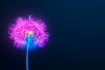 A moody approach: a dandelion in warm, dim light, seeds ejecting in explosions of neon and pastel