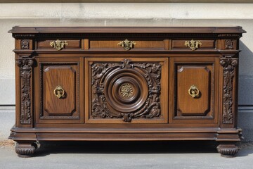 Fototapeta premium Ornate Wooden Buffet: Exquisite Antique Cabinet