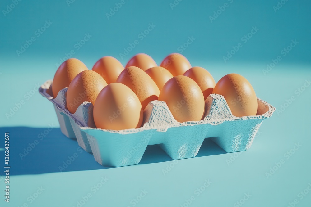 Aufkleber fresh brown eggs in a carton against a bright blue background showcasing their natural color and tex