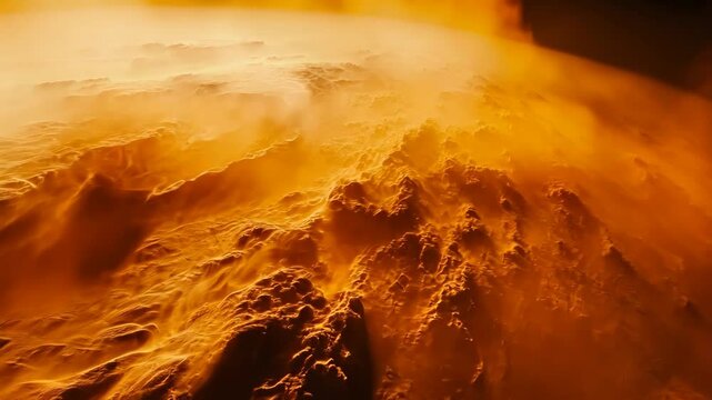 Vivid view of Venus' surface showcasing rocky terrain and sulfuric atmosphere under intense heat and pressure