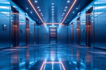 Fototapeta premium Modern Elevator Lobby at Night with Neon Lighting