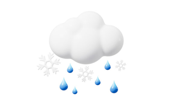 Cartoon weather forecast, rain and snow mixed, 3d rendering.