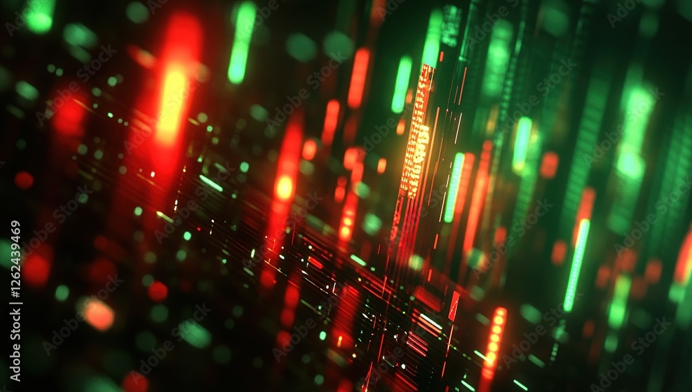 Poster Abstract Digital Data Streams Flow Dynamically in Red and Green, Creating a Futuristic Vibe. Visualizing Complex Information Systems.