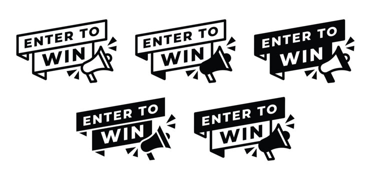 enter to win banner sign label with megaphone icon vector design black white color flat simple illustration templates sets