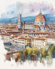 Obraz premium View of the main cathedral in Florence, watercolor style
