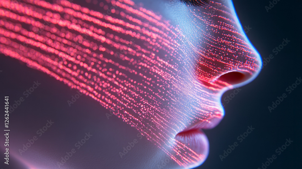 Aufkleber a captivating side-profile of a face traced in softly flickering neon lines, evoking an advanced