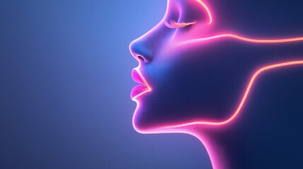A hauntingly beautiful face outline glowing in pastel neon, with slow ripples of light hinting at
