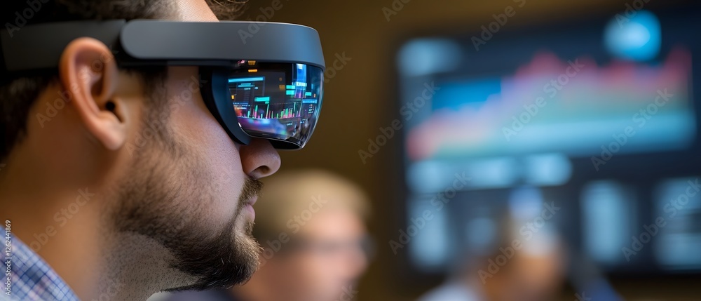 Aufkleber university finance students analyze 3d data visualizations with augmented reality headsets