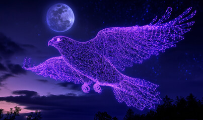 Fototapeta premium Abstract Falcon Built from Glowing Electric Purple in a Futuristic Digital Design