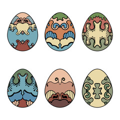 Easter eggs drawing clipart set. Happy easter egg flat clip art collection. Vector illustration flat oval shape elements.