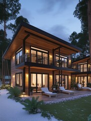 Fototapeta premium A large house with a lot of windows and a porch