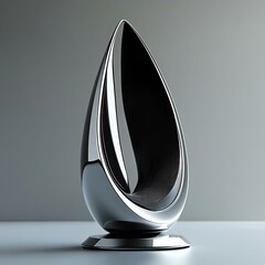 A sleek and modern metallic sculpture with a unique teardrop shape, showcasing smooth curves and...