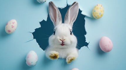 Joyful Fluffy Eared Bunny with Easter Eggs and Happy Expression