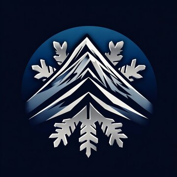 Stylish mountain and snowflake logo design in silver and blue. Perfect for winter sports, outdoor adventures, or cold weather themes.