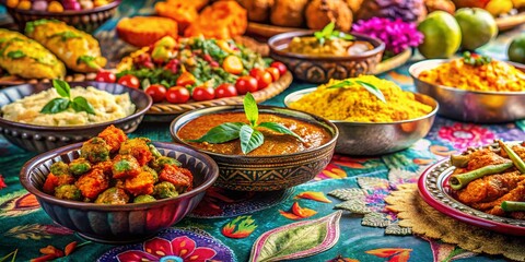 Vibrant Festival Food Photography: Colorful Treats on Textured Background