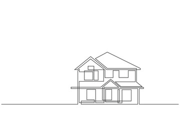 Continuous line drawing house building at big city. Home architecture property isolated minimalism concept on white background