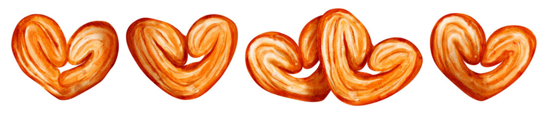 Watercolor Illustration of French Palmier Cookies – Traditional Pastry Clip Art Collection