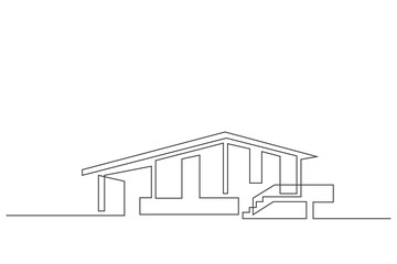 Continuous line drawing house building at big city. Home architecture property isolated minimalism concept on white background