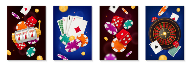 Casino vertical cards set in realistic design