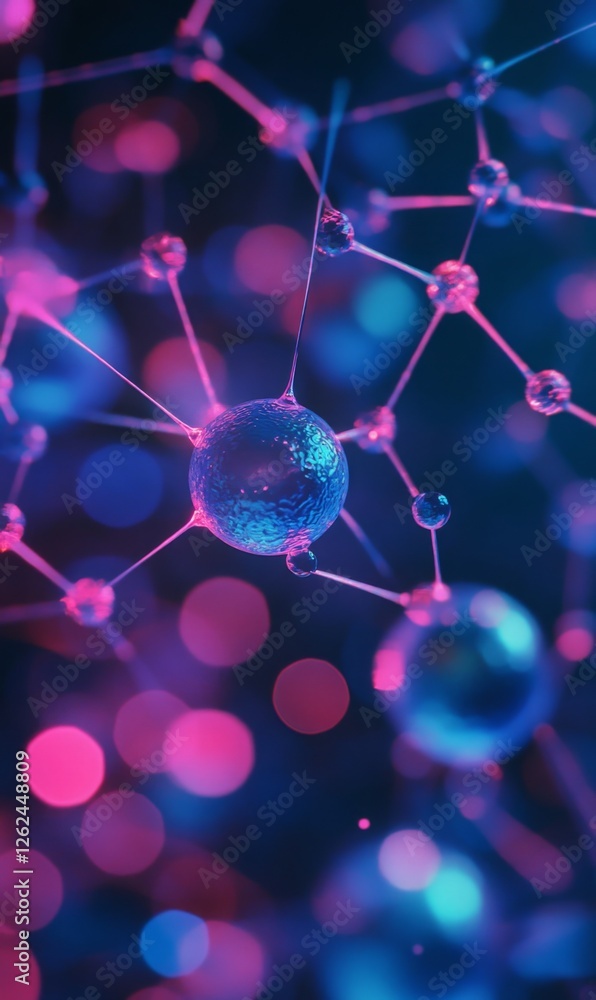 Poster abstract molecular structure with vibrant lighting creates a visual representation of science